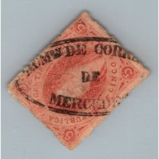ARGENTINA 1867 GJ 28 RIVADAVIA ESTAMPILLA DE 6ta TIRADA CON RARO MATASELLO MERCEDES U$ 60 + 300 %